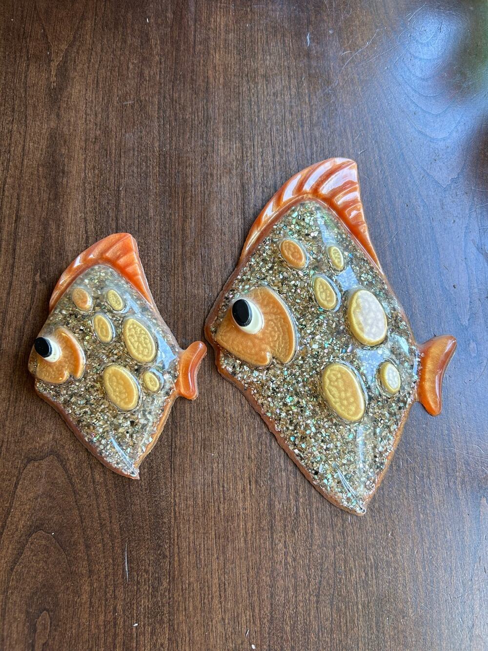 2 Vintage Lucite Abalone Fish Wall Art - 1960s MCM Coastal Decor